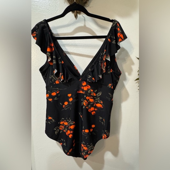 COCOSHIP Black and Red Floral One Piece Swimsuit - Picture 3 of 7